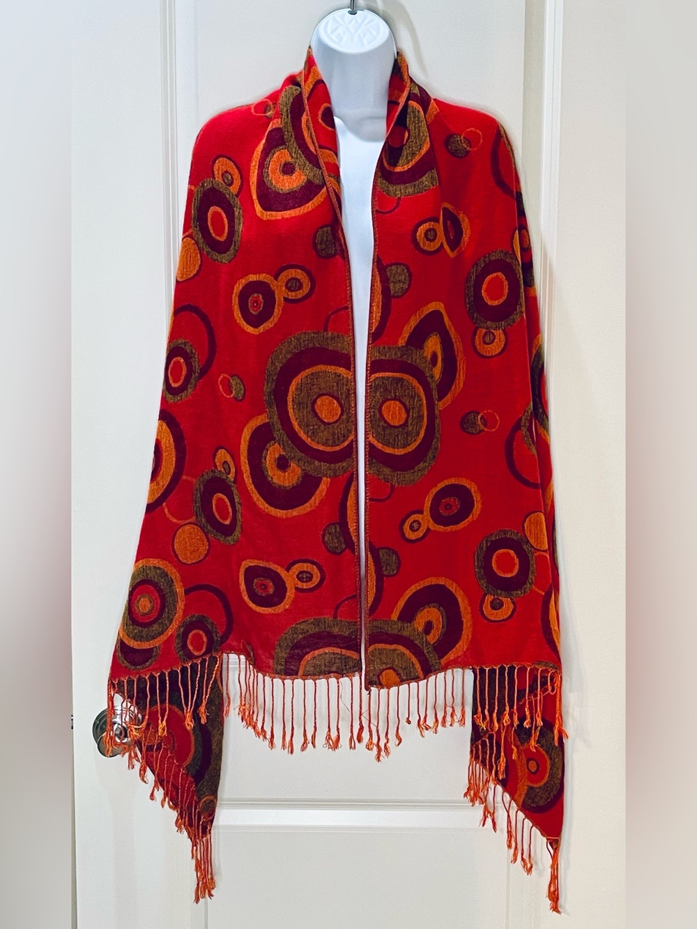 Cashmere & Silk Pashmina Retro Circular Pattern Fringe Wrap 28x60